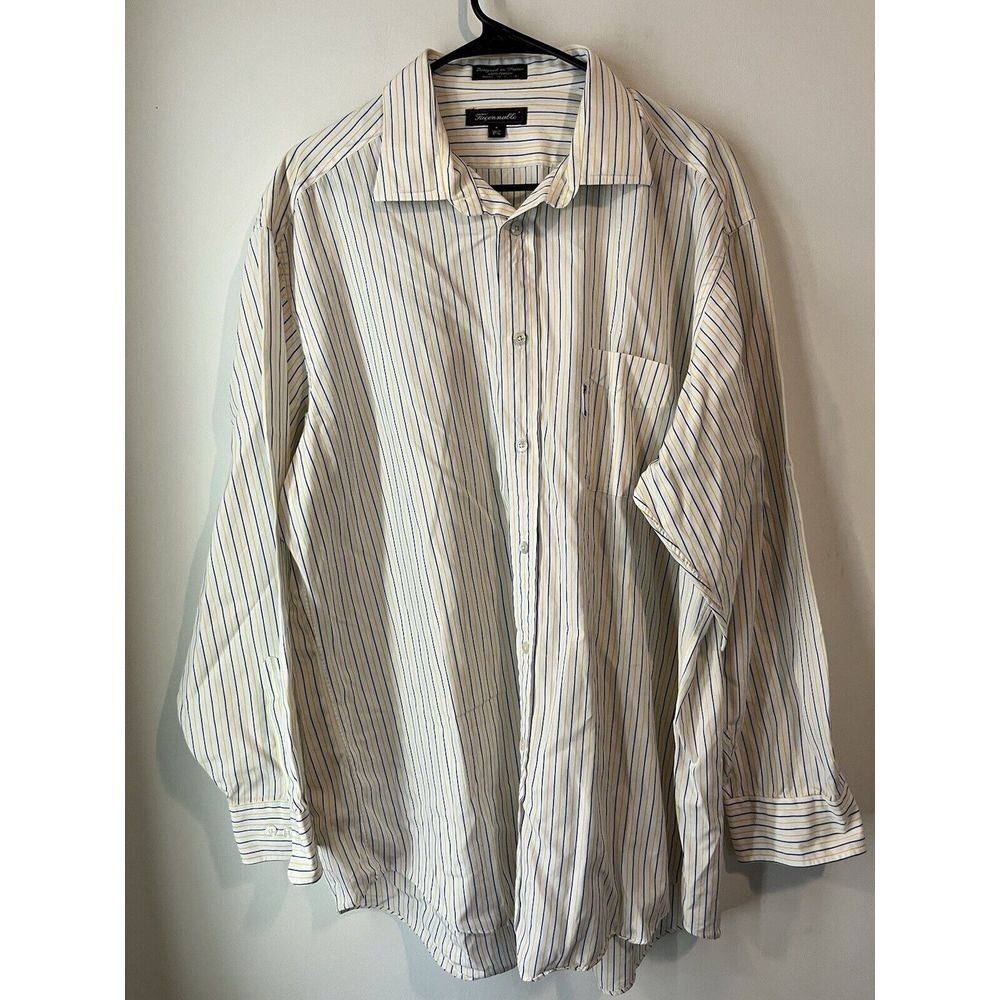 Faconnable Long Sleeve Button Down White Striped Logo Size‎ XL